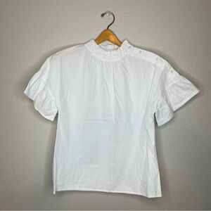 After Market Button Shoulder Ruffle Sleeve Blouse